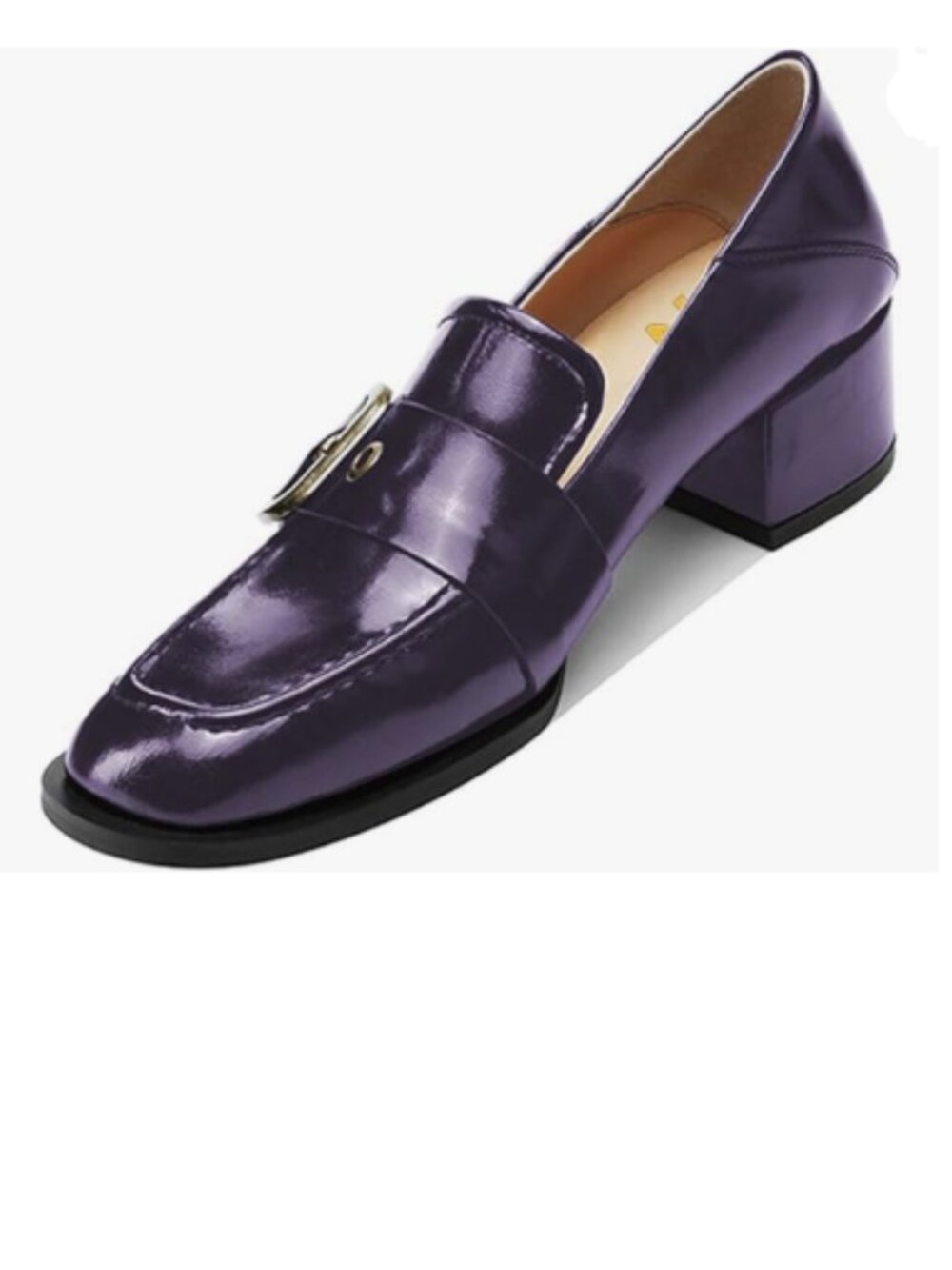 YDN Darkpurple Square Toe Heeled Loafer Slip on Block Low Heel Pumps Buckle Shoe